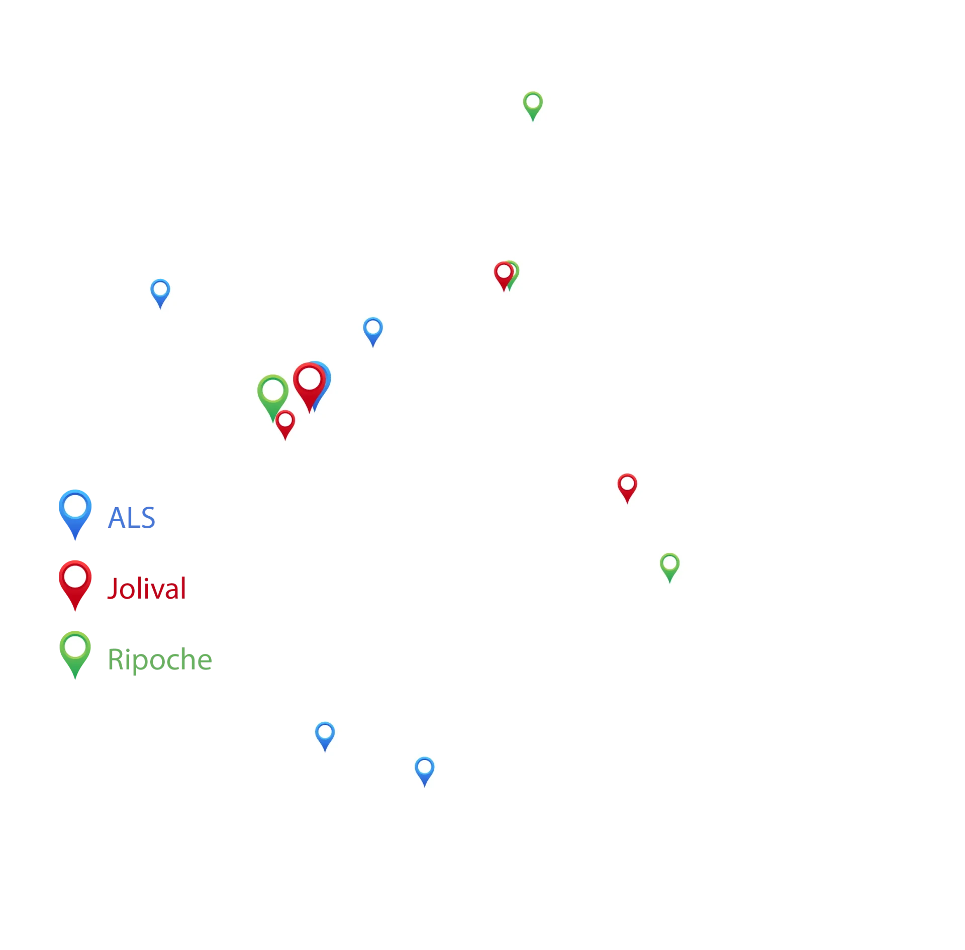 Carte de France - Implantation ALS, Jolival, Ripoche